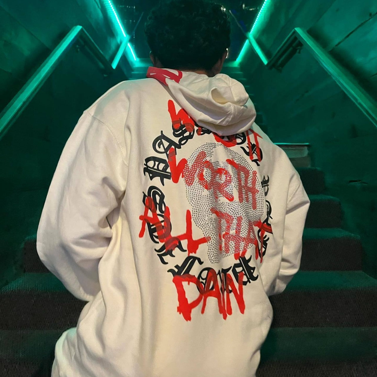 Printed Skull Hot Rhinestone Loose Hooded Sweatshirt