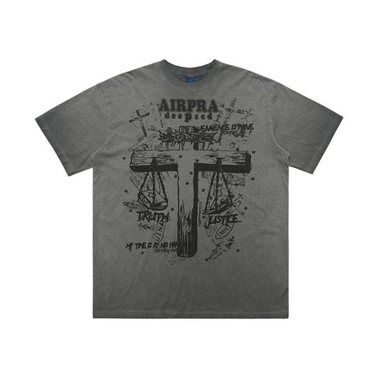 Printed Cotton Short-sleeved T-shirt Men's And Women's Bottoming Shirt Autumn And Winter