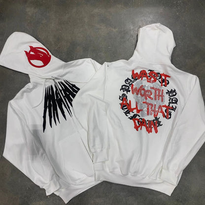 Printed Skull Hot Rhinestone Loose Hooded Sweatshirt