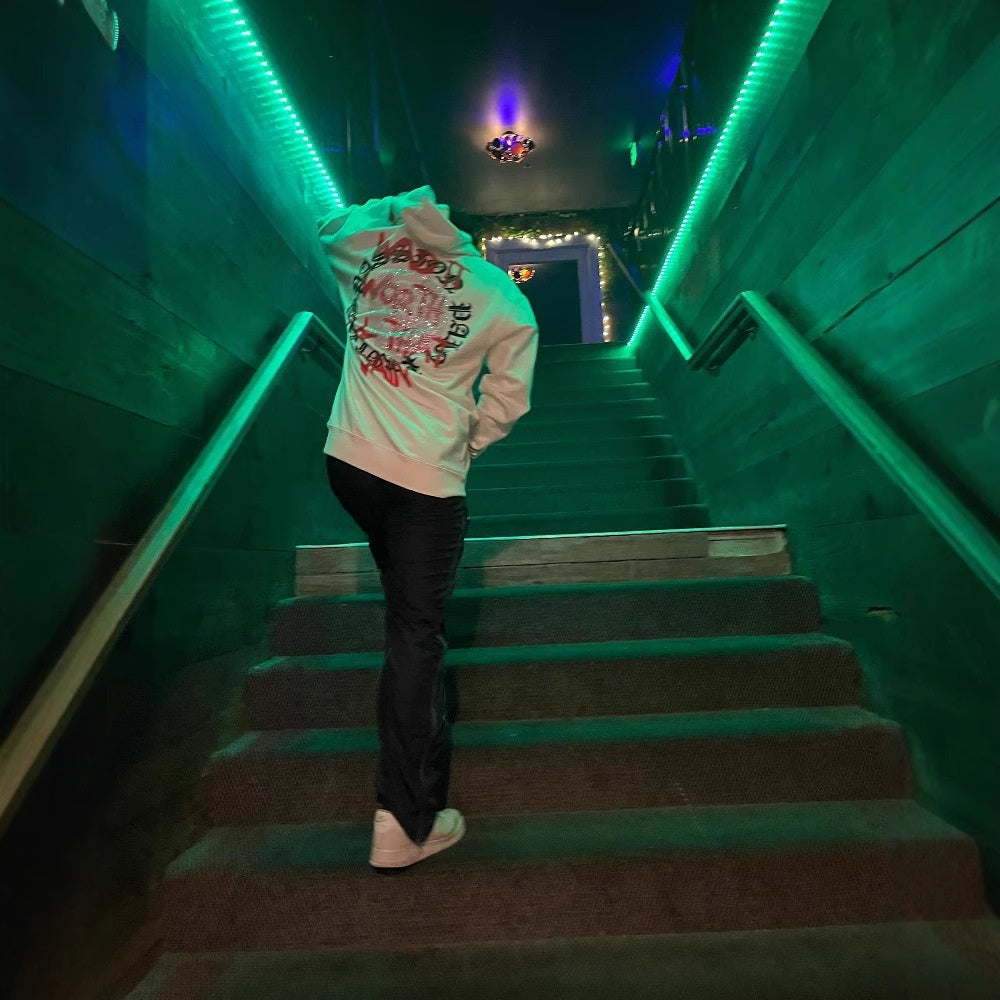 Printed Skull Hot Rhinestone Loose Hooded Sweatshirt