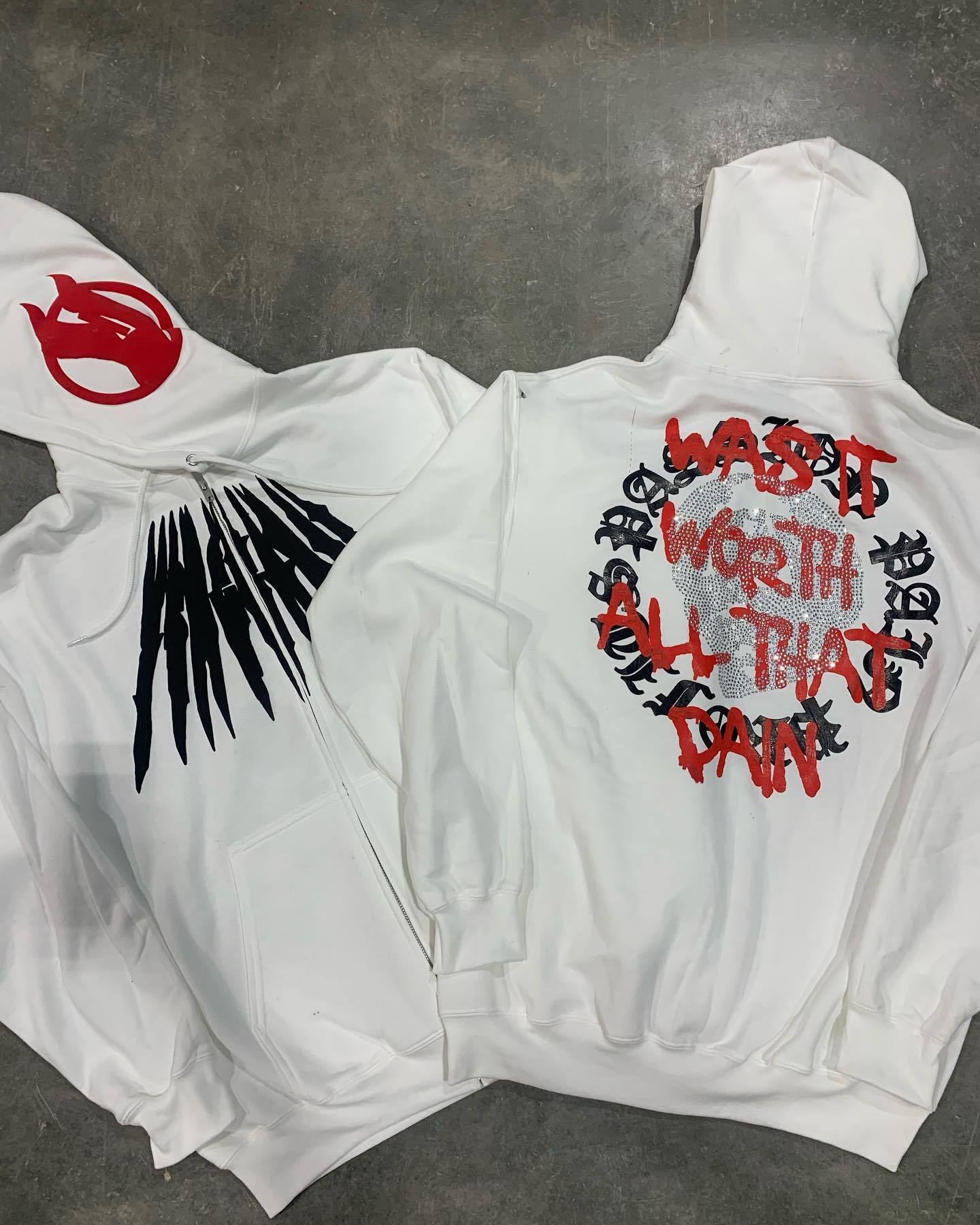 Printed Skull Hot Rhinestone Loose Hooded Sweatshirt