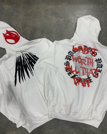 Printed Skull Hot Rhinestone Loose Hooded Sweatshirt